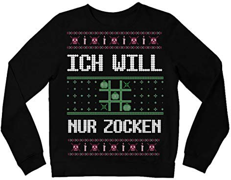 tshirtladen Ich Will nur zocken Ugly Christmas Sweatshirt Weihnachtspullover Sweat Weihnachten, Größe: Xx-Large