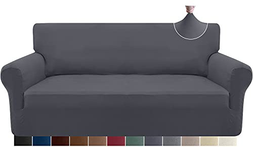 Granbest Strecken Couch überzug 4 Sitzer Superweich Sofabezug für Wohnzimmer Sehr Fit Möbel Schutz Nicht Rutschen Sofaüberwurf Waschbar (4 Sitzer, Grau)