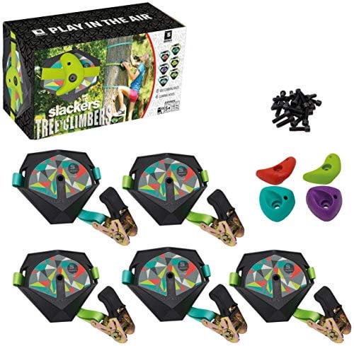 Slackers Ninja Treeclimbers, Kletterset mit 5 innovativen, robusten Kunststoff-Platten mit Anti-Rutsch Griptape, 4 Klettergriffe zum Klettern auf Bäumen und Baumhäusern, 980040