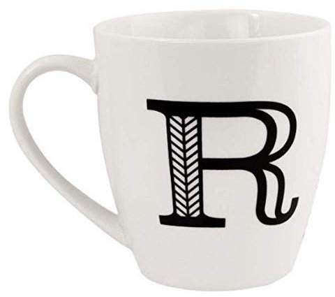 FabFinds Hugga Mug with Initials Classic Black and White Ceramic Large Gift Coffee Cups (H11cm X W11cm) (Approx.) (R)