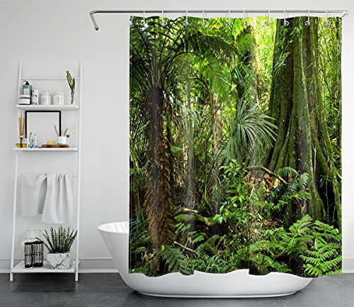 LB Grün Wald Duschvorhang 120x175CM Tropischer Dschungel Duschvorhänge mit Haken,Grüne Blatt Palme Baum Bad Vorhang Polyester Wasserdicht Anti Schimmel Badezimmer Vorhänge