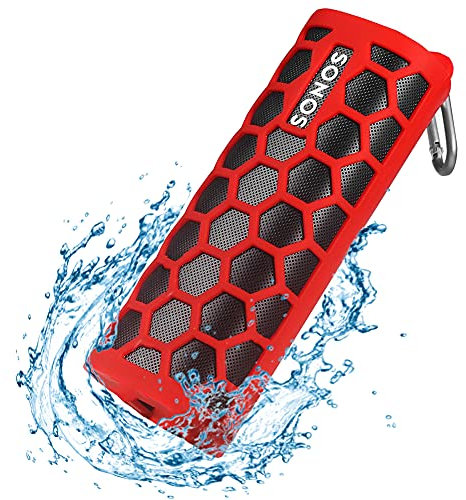 Seracle Silikonhülle Tragetasche Case Schlinge Tasche für Sonos Roam WLAN & Bluetooth Speaker (Rot)