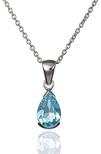 namana 925 Sterling Silber Halskette für Frauen mit einem Blautopas Edelstein, Natürliche Edelstein-Halskette für Damen, 925 Silber Anhänger-Halskette mit einem birnenförmigen Blau Topas Edelstein