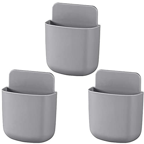 3 Pcs Remote Control Holder Wall Mounted Grey Self-adhesive Storage Box Wall Phone Holder Universal Remote Control Holder Wall-Mounted Sundries Organizer for Pencil Toothbrush Phone Charging Container