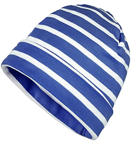 modAS Mütze Maritime Rollmütze Unisex für Kinder und Erwachsene - Ringelmütze Baumwollmütze mit Streifen in Royal/Weiß bis 52 cm Kopfumfang (Kleinkind)