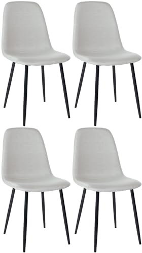 CLP 4er Set Esszimmerstühle Napier I Stoff I Kunstleder I Samt I Metallgestell, Farbe:Creme, Material:Stoff