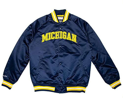 Mitchell & Ness NCAA Lightweight Satin Jacket - Michigan, Navy, L