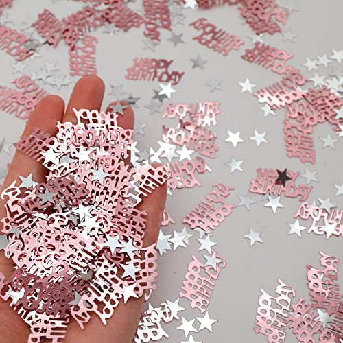 Aidi 30g Happy Birthday Confetti, Rose Gold Birthday Confetti Party Decorations Table Decor Cards Sprinkles, Silver Star Confetti for Girls Woman Kids Birthday Party Table Decoration