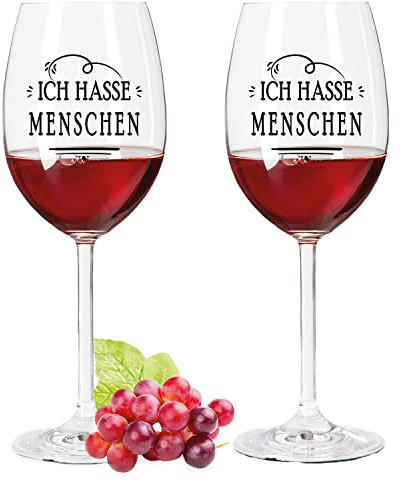 GRAVURZEILE Leonardo Weingläser mit UV-Druck - Ich hasse Menschen - Lustige Geschenke - Geburtstagsgeschenk für Männer & Frauen - Geeignet als Rotweingläser Weißweingläser Farbe Daily
