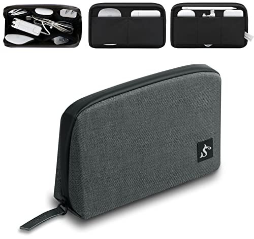 Simtoper Organizador electrónico de cable de viaje, organizador de bolsa de tecnología impermeable, pequeño organizador de carga para cable, disco duro, banco de energía (gris oscuro), gris oscuro, S,