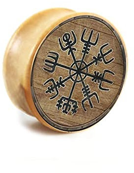 BlackAmazement Flesh Tunnel Plug Holz Vegvisir Wegweiser Symbol Rune Wikinger Kelten Germanen nordischen Mythologie 06mm - 16mm Herren Damen (Ø 10mm - 1 Stück)