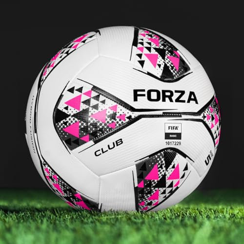 FORZA Club Ballon de Football [3 Tailles] | Ballons de Haute Qualité pour Les Entraînements ou Les Matchs | Pack de 1, 3 ou 30 (Blanc/Rose - Taille 5, Pack de 1)