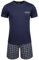 Winovia Pyjama Court pour Homme, 100% Coton, Manches Courtes, vêtements de Nuit, Ensemble avec col Rond et Pantalon à Carreaux,Bleu foncé, XL