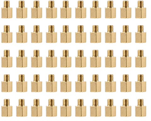YOKIVE 50 Pcs M3 Standoff Screws, Brass Hex PCB Standoffs, Keep Height Consistent, Great for Motherboard (Gold Tone, 5mm+3mm)