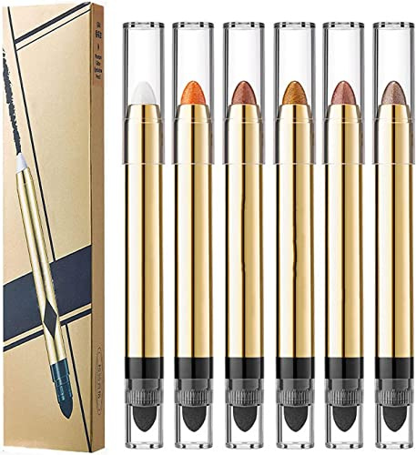 2-in-1 Pearlescent Eyeshadow Makeup Pen, Waterproof Eyeshadow Stick,Highlighter Makeup Stick,Double-ended Eye Shadow Stick with Pearlescent Fine Glitter Eyeliner (Mixed 6 Pcs)