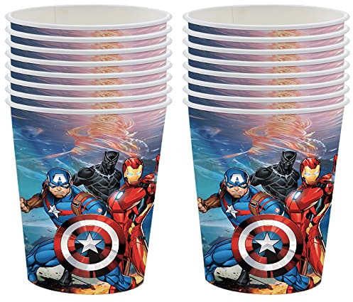 POPOYU 16Pcs Marvel Avengers Kids Party Paper Cups 9oz,Superhero Kids Party Tableware Decorations,Iron Man Captain America Party Paper Cups Set for Kids Boys Marvel Birthday Party Supplies