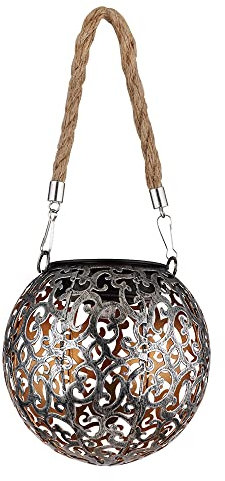 Solarlampe Hängeleuchte Gartendeko LED Garten rund Außenleuchte Tisch Pendellampe im Kugeldesign, Metall kupfer silber, 1x LED, DxH 12x26 cm