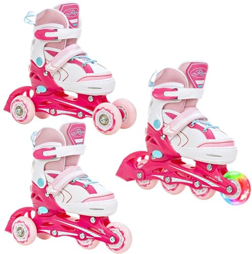 RAVEN 3in1 Inline Skates Triskates Rollschuhe Inliner für Kinder Mädchen verstellbar (Lia Pink, 27-30 (16,5cm-18,5cm))