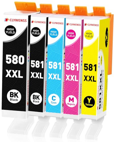 Clywenss 580 581 XXL Multipack Kompatibel mit Canon Druckerpatronen 580 581 PGI-580XXL CLI-581XXL für Pixma TS6350a TS6350 TR8550 TS705 TS6300 TS6351a TS9550 TS6150 TS8350 TS8352a Patronen, 5er-Pack