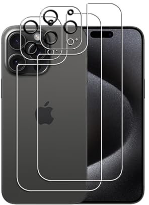 Bihizei Rückseite Schutzfolie für iPhone 15 Pro Max für Panzerglas, 2 Stück 9H Härte Hinten Panzerfolie + 2 Stück Kamera Panzer Schutz Glas, [Ultra-klar],[No-Bubble],[Anti-Kratzer]