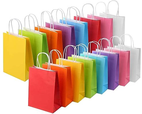 Party Bags, 30 PCS Paper Gift Bags with Handles, 8 Colors Childrens Kraft Paper Party Bags for Kids Party,Birthday,Coloured Paper Bags Supplies -16×8×22 cm (30 PACK Rainbow)