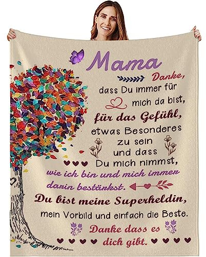 Tospass Kuscheldecke Flanell Geschenke für Mama An Meine Mama Personalisierte Decke Mama Geschenk Flanell Geburtstagsgeschenk für Mama Briefdecke Positiv Ermutigen Nachricht Geburtstag 150x100 cm