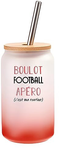 Planetee Verre Cocktail football c'est ma routine | Idée Cadeau Verre à Eau avec Paille