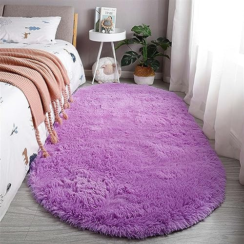 SK Studio Teppiche rutschfest Waschbar Teppich Wohnzimmer Hochflor Teppich Shaggy Modern Langflorteppich Schlafzimmer Kuschelig Bettvorleger Lila, 80x200cm