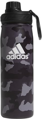 adidas 600 Ml (20 Oz) Metal Water Bottle, Hot/Cold Double-Walled Insulated 18/8 Stainless Steel, Camouflage Carbon/Black/White, 20 Ounces
