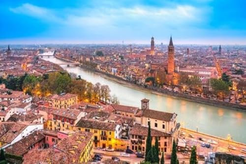 adrium Acryl-Bild 110 x 70 cm: Verona, Italien. Landschaft mit der Etsch und der Skyline der Stadt (135822937)