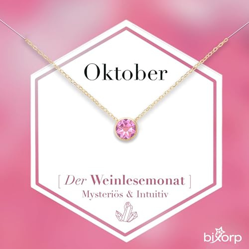 Bixorp Geburtsstein Halskette mit Zirkonia-Anhänger - Edelstahlkette mit rundem Zirkonia-Kristall - Gold & Silberfarben