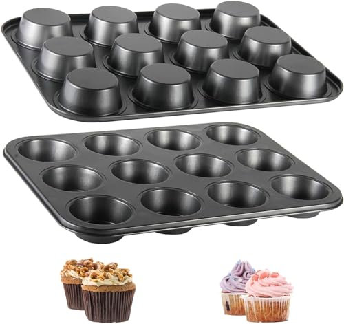 PIQIUQIU 2 moldes grandes antiadherentes para magdalenas y cupcakes, para cupcakes, brownies, pudín (35,3 x 26,2 x 3 cm)