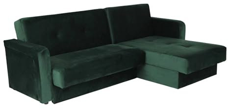 Kieron Corner Chaise Sofa Bed + Double Storage + Large Sleeping Area Sofabed in Bottle Green Velvet (Bottle Green Velvet)