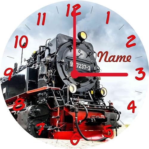 Print Equipment (20.10) Wanduhr Glasuhr Kinderuhr 29 cm - Eisenbahn Lok Dampflok Zug Lokomotive - gern auch mit Namen
