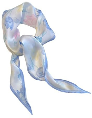 GIMIRO Satin Schal 120cm x 36cm Rhombus Bunte Schals Floral Band Mode Zubehör für Hüte, Blazer, Blusen, Kleider, Röcke, Taillenbänder, Krawatten (Blue Floral)