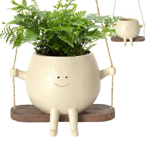 Maceta colgante FuyoSegen con forma de cara abatible, de resina, para interior y exterior. Macetas para suculentas, ideal para regalar a tu madre, decoración del hogar y regalos (01)