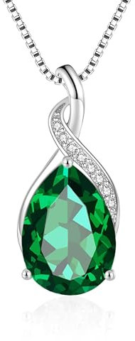 Cangall Halskette Damen Silber, 925 Sterling Silber Kette Halsschmuck mit Grün Cubic Zirkonia, 45 + 5cm Silberkette mit Wassertropfen Anhänger, Geschenk für Frau zum Geburtstag Muttertag Jahrestag