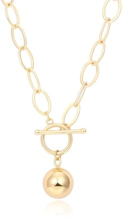 KOOUNUATA 18K Gold Chunky Chain Necklace for Women Harmony Ball Pendant Toggle Clasp Jewelry Gift 20’’