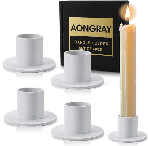 4 Stück Kerzenständer Weiß,Runder Kerzenhalter Stabkerzenhalter für Wohnzimmer, Esszimmer,eine Elegante Raumdekoration und Schlafzimmer Dekoration