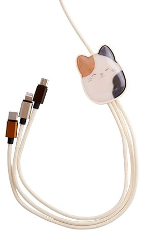 Squishmallows Cam The Cat 3-In-1 Charging Cable For iPhone, Samsung, Huawei, Sony and LG Phones. Includes A Micro-USB, A USB-C And A Lightning Connector Cable. Charge 3 Devices At Once. 1.2M Length