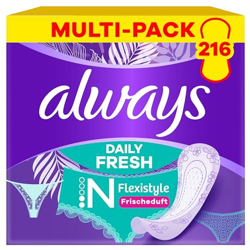 Always Daily Fresh Normal Flexistyle 216 Slipeinlagen (Sparpackung 3x72 Stück), Mit Frischeduft, Flexibel