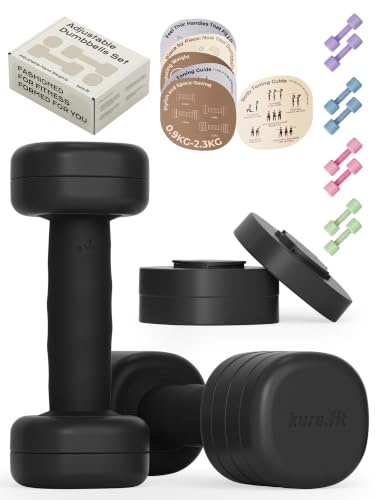 One-Twist Adjustable Dumbbell Set | 2LB 3LB 4LB 5LB Hand Weights for Women | Pilates weights for women at home, with curved grip, illustrated workout guide, and presentation box for yoga workouts.