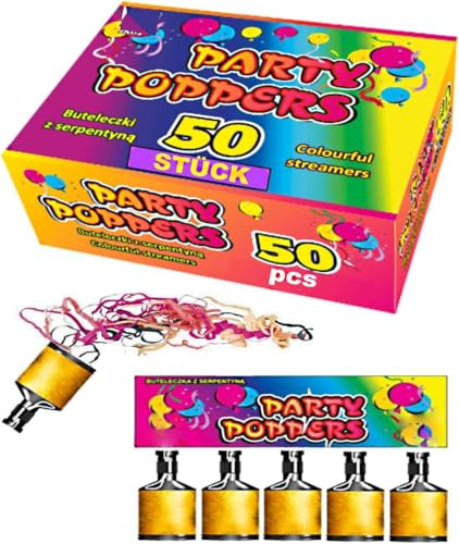 h2i Schampus Partyknaller | 50 St. | Ziehknaller Knallflasche Trickknaller | der perfekte Scherzartikel für Silvester Halloween Geburtstag & Partys – Spaß garantiert |b| Jugendfeuerwerk Kat F1