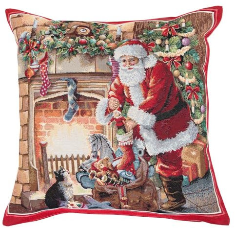 Home of Christmas Kissenhülle Weihnachten 45x45 cm Kissenbezug Gobelin Weihnachtskissen Sofakissen Dekokissen Kissen Reißverschluss (Weihnachtsmann (Glitzerlos))