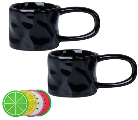 Treer Tazas de Desayuno Personalizada, Mini 70ml Taza Cerámica de Té, Taza de Café, Tazas Graciosas, para Regalo Cumpleaños Originales Amigo (2 Pieza,Negro)