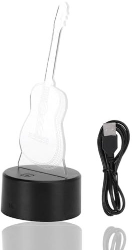 Jwthee 3D-Gitarren-Nachtlicht-Lampe, 3D-Illusionslicht, 7 Farbwechsellichter, LED-Tischlampe, Musiknoten-Tischlampe, optische Täuschungslampen, Heim-Schreibtisch-Party,