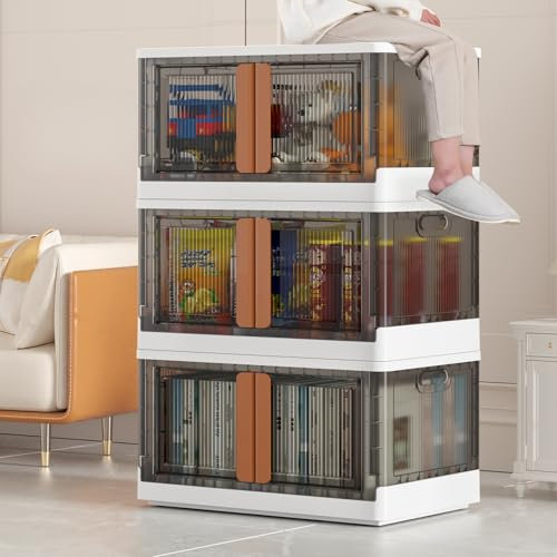 piorlado Aufbewahrungsbox mit Deckel Groß 3 Stück Faltbare Boxen Aufbewahrung mit Deckel Stapelbare Kisten Ordnungsboxen mit Türen für Bad Küche Camping Wohnzimmer 87 x 31 x 49 cm