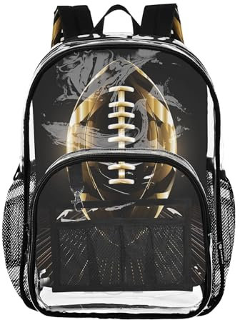 Joitme Gold American Football Rucksack für Schule, Plastikrucksack, transparente Schultasche, Mädchen Rucksack 10-12 Jahre alt, Gold American Football 2, Einheitsgröße, Gold American Football