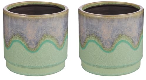 BUTLERS Blumentopf Painted 2er-Set Steingut Grün Ø 15cm | Übertopf für Kräuter & Pflanzen, Pflanzentopf für innen, Blumenübertopf für Balkon | Dekoration Fensterbank Deko Wohnzimmer
