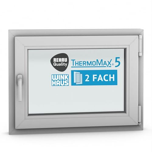 ThermoMax 5 Classic Kunststoff-Fenster, Uw-Wert 1,4, BxH: 80x60cm / 800x600mm, DIN rechts (Griff links), mit 2-fach Wärme-Isolier-Verglasung, Winkhaus Sicherheitssystem & Rehau Profil